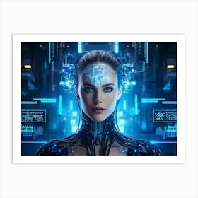 Abstract Cyber Concept Art Illustrating A Head With Neural Circuitry Resembling An Advanced Ai Syste (4) Art Print