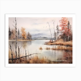 A Painting Of A Lake In Autumn 29 Art Print