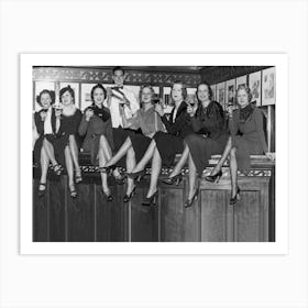 Women Sitting At Bar, Black and White Vintage Photo Art Print