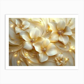 Wallpaper Gold Flowers Art Print