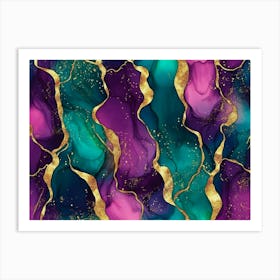 Dark Seamless Pattern Alcohol Ink Golden Texture Blue Green Purple Pink Burgundy Color Luxury 3d 1 Art Print