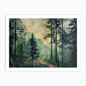 Retro Wooded Pines 6 Art Print