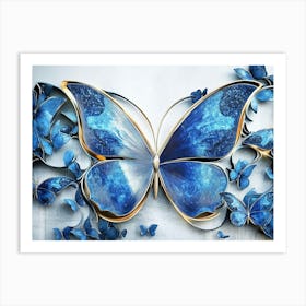 Vibrant 3d Modern Elegant Blue Butterfly Art Print