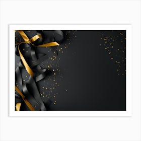 Black And Gold Ribbon On Black Background Art Print