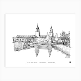 Klokkenberg Breda Netherlands Art Print - Pen & Ink Architecture Sketch - Dutch Black Line Drawing Art Art Print