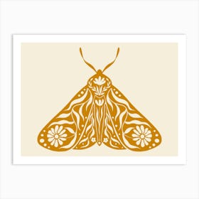 Folk Art Moth 03 - Mango Art Print