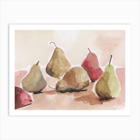 Pears Watercolor Painting beige green red food still life kitchen art hand painted Art Print