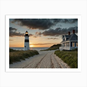 Lighthouse At Sunset 1 Art Print