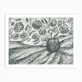 Monochrome Graphite Floral - hand drawn grey gray flowers Art Print