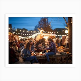 Autumn Festival Illuminated By String Lights Rustic Decorations Such As Dried Corn Husks Pumpkin A (2) Art Print