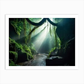 A Winding Path Carved Through An Ancient Forest Lush Greens Enveloping The Trail A Solitary Tree W (7) Art Print