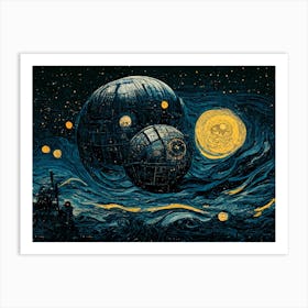 Death Star Starry Night Style Art Print