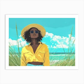 Illustration of an African American woman at the beach 22 Art Print