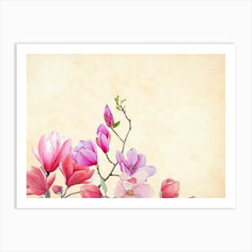 Magnolia Flowers Watercolor Painting Art Print