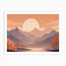 Misty mountains horizontal background in orange tone 25 Art Print