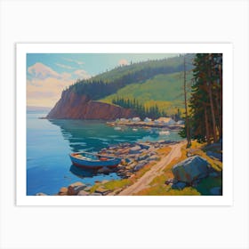 Boat Docked On The Shore Art Print