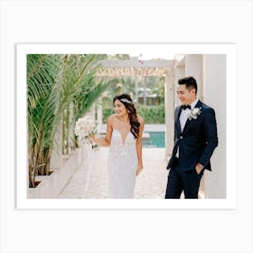 A Couple Sharing A Moment Of Joy During Their Honeymoon Bride In A Flowing White Dress And Groom In (1) 2 Art Print