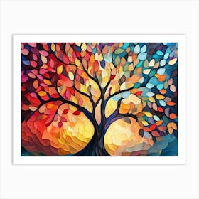 Colorful Tree With Vibrant Leaves Hanging Branches 2 Art Print