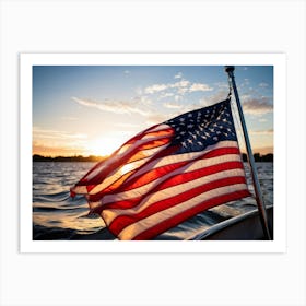 American Flag Rippling In The Wind During Sunrise Stars Shining With A Metallic Sheen Stripes Vibr (5) Art Print