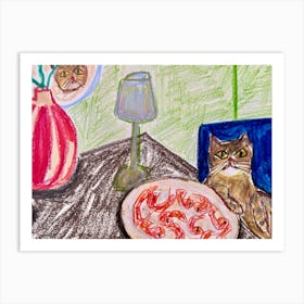 Cat At The Table 2 Art Print