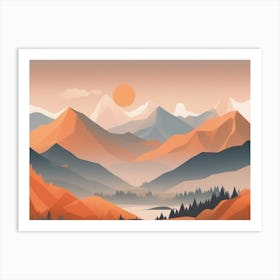 Misty mountains horizontal background in orange tone 125 Art Print