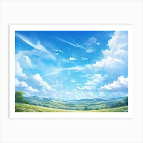 A Panorama Of A Crisp Clear Sky On A Sunlit Day The Vast Cloudscape Spreading Out Unfurling Artist (5) Art Print