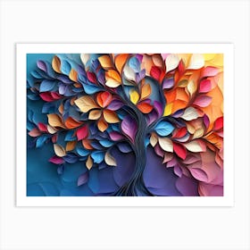 Colorful Tree With Leaves On Hanging Branches Illustration Background 5 Art Print