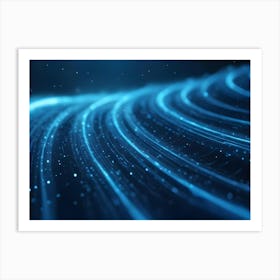 Abstract Blue Wavy Lines Of Flowing Particles On A Dark Background Art Print