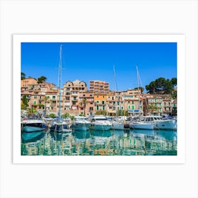 Boats yachts at marina harbor of Port de Soller on Mallorca island, Spain Mediterranean Sea Art Print