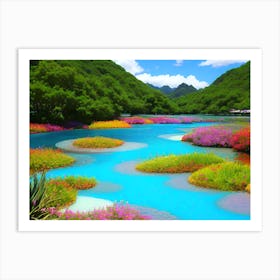 Beautiful Flowers In A River Art Print