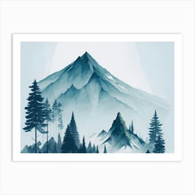 Mountain And Forest In Minimalist Watercolor Horizontal Composition 178 Art Print