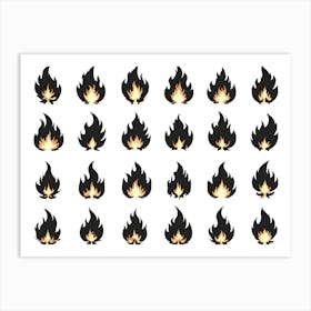 Black And White Fire Flame Set 3 Art Print