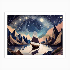 Boat Under The Milky Way Art Print