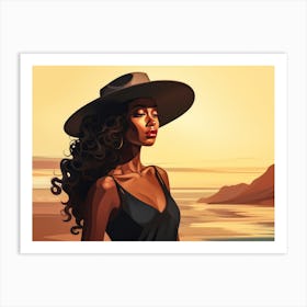 Illustration of an African American woman at the beach 40 Art Print