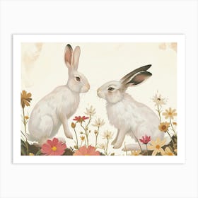 Floral Animal Illustration Arctic Hare 4 Art Print