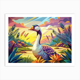 Goose In Colorful Landscape Art Print