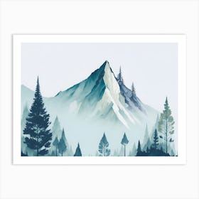 Mountain And Forest In Minimalist Watercolor Horizontal Composition 397 Art Print