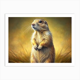 Prairie Dog Standing With Golden Background Art Print