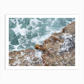 Rocky shore, waves and blue sea water Art Print