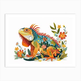 Little Floral Iguana 1 Art Print