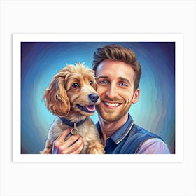 Portrait Of A Man Holding A Dog Art Print