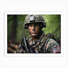 A Soldier Adorned In Patriotic Uniform Hued In His Nations Distinctive Colors Punctuated By A Med (1) Art Print