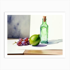 Lime and Grape near a bottle watercolor painting 23 Art Print