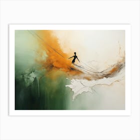 Abstract Tightrope Walker. Green and brown. Leaving room  Art Print