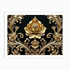 Gold Floral Wallpaper 6 Art Print