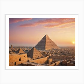 Sunrise Over The Pyramids Of Giza Art Print