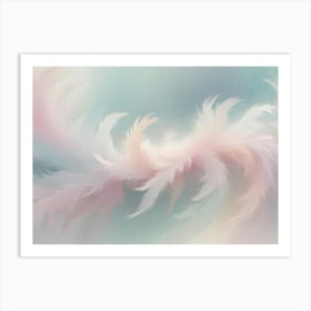 A Soft, Ethereal Background Of Overlapping Feathers In Shades Of Pink, White, And Peach Against A Light Blue Backdrop 2 Art Print