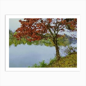 Autumn Tree By The River Art Print