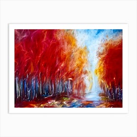 Abstract Red Forest On A Rainy Day Art Print