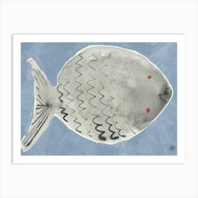 Gray Flounder In Blue - fish minimal contemporary kitchen Art Print